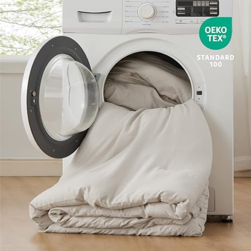 Bedsure King Size Comforter Set, Beige Soft Prewashed Bedding for All Seasons, 3 Pieces GentleSoft™ Warm Down Alternative Bed Set, 1 Lightweight Comforter (104"x90") and 2 Pillowcases (20"x36")