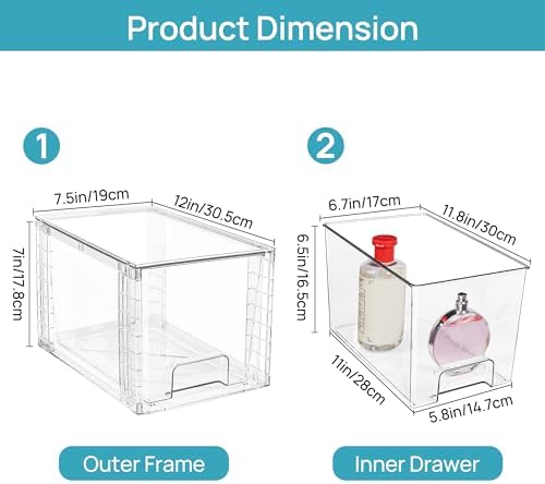 Vtopmart 4 Pack Large Stackable Storage Drawers,Easily Assemble Acrylic Bathroom Closet Undersink Organizers and Storage,Plastic Bins for Kitchen Cabinets,Pantry,Makeup,Medicine Organization