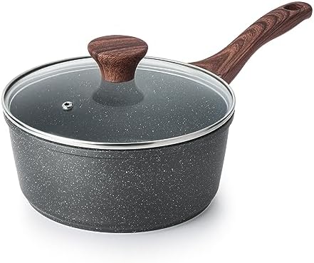 SENSARTE Nonstick Saucepan with Lid, 1.5 Quarts Small Pot with Swiss Granite Coating, Stay-cool Handle, Multipurpose Handy Sauce Pot Small Kitchen Cooking Pot, Induction Comptable, PFOA Free
