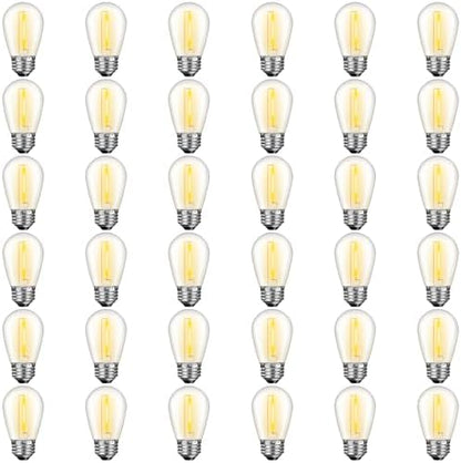 36 Pack S14 LED Bulbs for Outdoor String Lights, Shatterproof Replacement Edison Bulbs for Patio String Lights Outdoor Waterproof, Warm White 2200K, Dimmable, E26 Standard Base