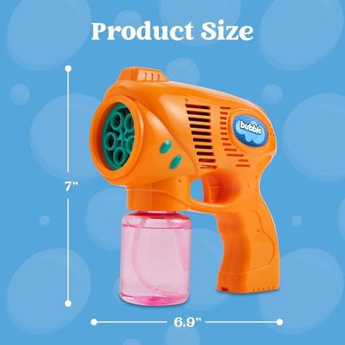 JOYIN 2 Bubble Guns with 2 Refill Solution (10 oz Total), Automatic Bubble Maker Blower Machine for Kids, Toddlers, Outdoors, Party, Birthday Gift, Easter Toys (Blue, Orange)