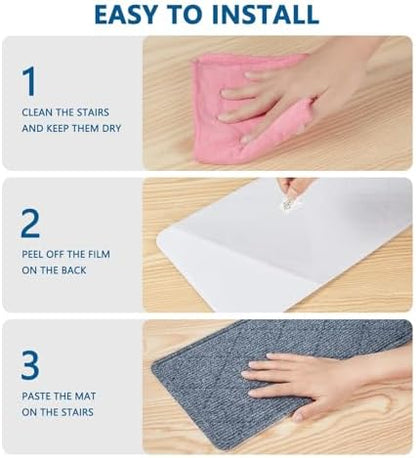 Stair Treads for Wooden Steps Indoor, 15 Pack 8" X 30" Non Slip Carpet Stair Treads with Reusable Adhesive for Kids Elders and Dogs, Surface Polyester TPR Backing Stair Runner Rugs, Dark Grey