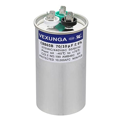 70/10 uF 70+10 MFD 370VAC or 440VAC Dual Run Start Round A/C Capacitor CBB65 CBB65B Air Conditioner Capacitors for AC Unit Fan Motor Start or Heat Pump or Condenser Straight Cool