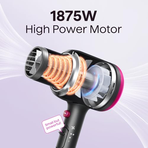 Wavytalk Hair Dryer with Diffuser, Blown Away Ionic Hair Dryer for Curly Hair with Comb, 1875W Fast Drying Blow Dryer with Ceramic Technology, 3 Attachments for All Hair Types, Light and Quiet, Black