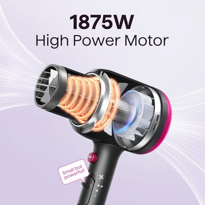Wavytalk Hair Dryer with Diffuser, Blown Away Ionic Hair Dryer for Curly Hair with Comb, 1875W Fast Drying Blow Dryer with Ceramic Technology, 3 Attachments for All Hair Types, Light and Quiet, Black