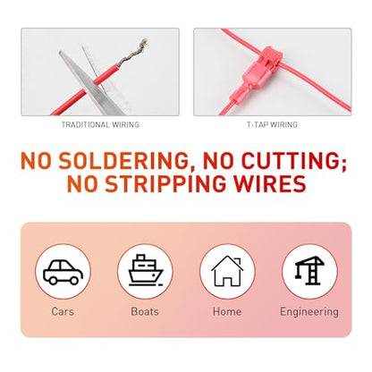 Nilight 480PCS/80 Pairs T-Tap Wire Connectors Self-Stripping Quick Splice Electrical Wire Terminals Insulated Male Quick Disconnect Spade Terminals Assortment Kit with Storage Case, 2 Years Warranty