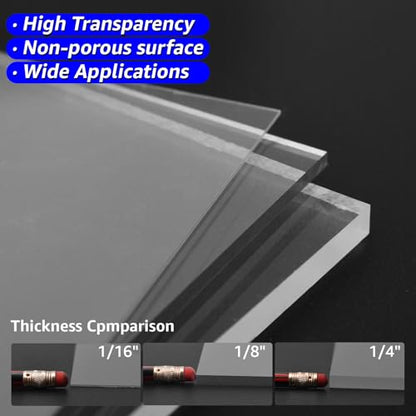 Art3d (2 Pack) 1/4" Thick Plexiglass Sheets - 29"x59" PET Clear Acrylic Sheets for Art Design，Craft Projects, Signs, DIY in Home, Wedding, Festival,Party,Office