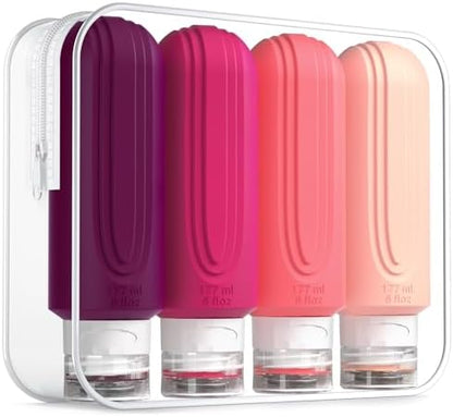 Travel Bottles for Toiletries, Large 6oz Oversize Containers, BPA Free Leak Proof Tubs Refillable Liquid Traveler Accessories with Toiletry Bag for Cometic Shampoo and Lotion Soap (4 Pack)