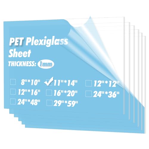 Art3d 5-Pack of 11×14" PET/Plexiglass Sheets, Transparent Clear Flexible Plastic Sheet Panels for Craft, Picture Frames, Sign Blank, DIY Display Project