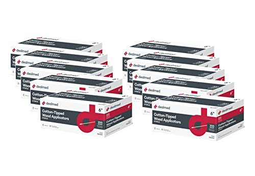 Dealmed 6" Cotton-Tipped Wood Applicators – 2,000 Sterile Cotton-Tipped Applicators for Application of Medication, Cleaning Skin, Arts, Crafts and More (Case of 2,000)