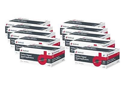 Dealmed 6" Cotton-Tipped Wood Applicators – 2,000 Sterile Cotton-Tipped Applicators for Application of Medication, Cleaning Skin, Arts, Crafts and More (Case of 2,000)
