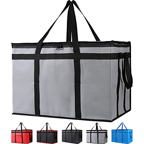 Bodaon Insulated Food Delivery Bag for Hot and Cold Meal, XXX-Large Grocery Tote Insulation Bag for Catering, Pizza Warmer, Grey, 1-Pack