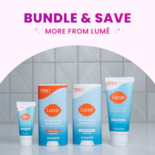Lume Whole Body Deodorant - Smooth Solid Stick - 72 Hour Odor Control - Aluminum Free, Baking Soda Free and Skin Safe - 2.6 Ounce (Pack of 2) (Unscented)