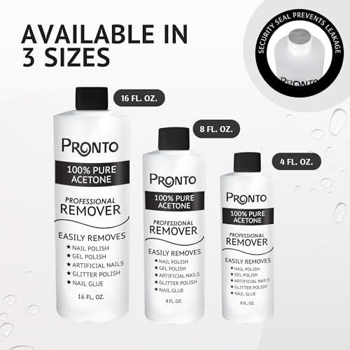 Pronto 16 Oz Acetone Nail Polish Remover and Nail Cuticle Oil Duo, 100 Percent Pure Acetone for Natural, Gel, Acrylic Nails, Cuticle Oil Drops for Repairing Damaged Cuticles and Nail Hydration