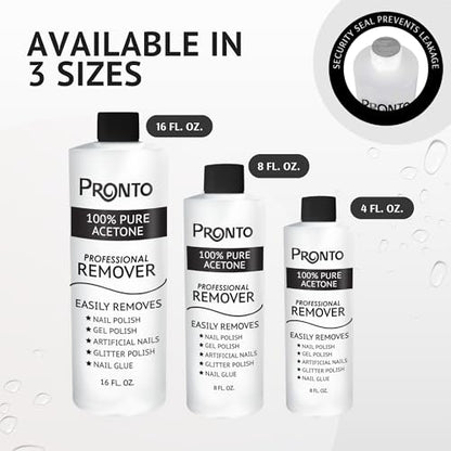 Pronto 16 Oz Acetone Nail Polish Remover and Nail Cuticle Oil Duo, 100 Percent Pure Acetone for Natural, Gel, Acrylic Nails, Cuticle Oil Drops for Repairing Damaged Cuticles and Nail Hydration