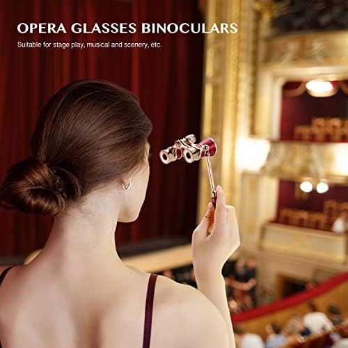 Aomekie Opera Glasses Binoculars 3X25 Theater Glasses Mini Binocular Compact with Handle for Adults Women in Musical Concert（Red）