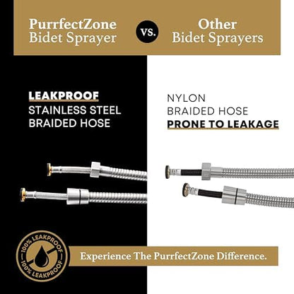Purrfectzone Bidet Sprayer for Toilet, Handheld Sprayer Kit, Cloth Diaper Sprayer Set - Easy to Install - Stainless Steel