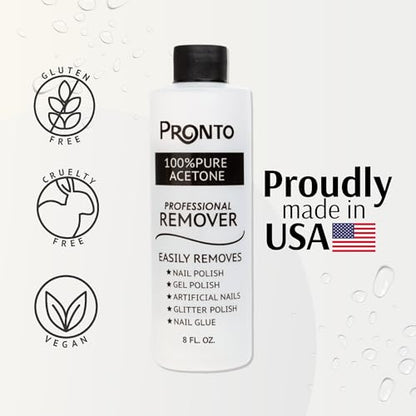 Pronto 16 Oz Acetone Nail Polish Remover and Nail Cuticle Oil Duo, 100 Percent Pure Acetone for Natural, Gel, Acrylic Nails, Cuticle Oil Drops for Repairing Damaged Cuticles and Nail Hydration