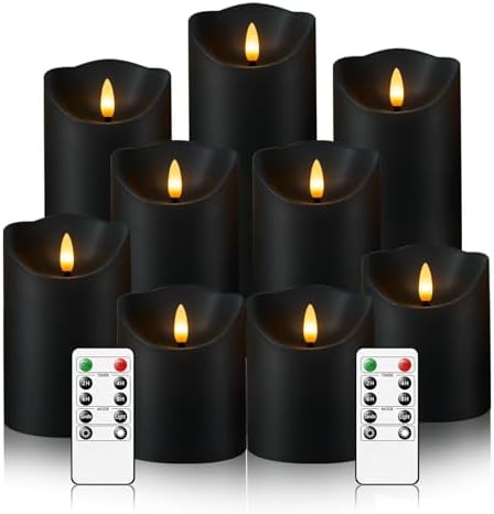 Flameless Candles with Remote, Battery Operated Flickering Flameless Candles, LED Candles with Timer 2/4/6/8H, with Realistic LED Candles Set of 9 (D3 x H 3" 4" 5" 6" 7") (Black)