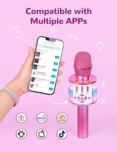 Amazmic Toys for Girls, Kids Karaoke Microphone Toddler Microphone for Kids with Lights, Birthday Gift for Girls, Boys Toy Age 3 4 5 6 7 8+(Light Pink)