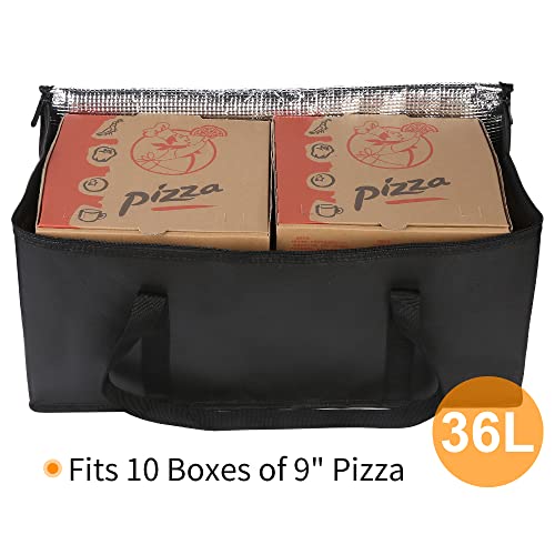Bodaon 2-Pack Insulated Food Delivery Bag, 22" x 10" x 10" Insulated Pizza Delivery Bags for Hot/Cold Food, Black