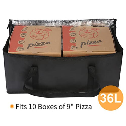 Bodaon 2-Pack Insulated Food Delivery Bag, 22" x 10" x 10" Insulated Pizza Delivery Bags for Hot/Cold Food, Black