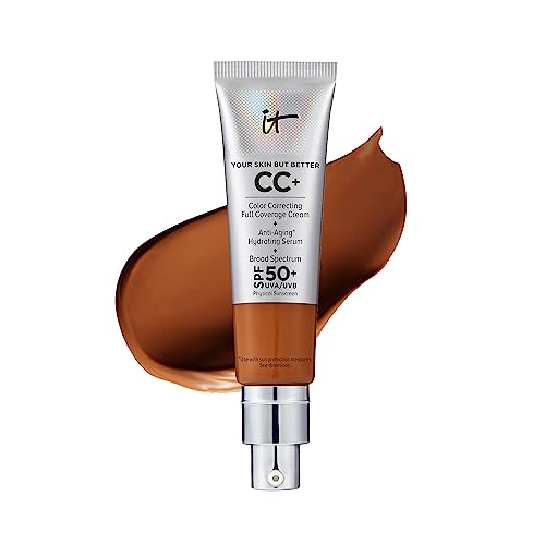 IT Cosmetics CC+ Cream - Full-Coverage Foundation With SPF 50, Color Corrector & Anti-Aging Serum, Formulated With Niacinamide & Hyaluronic Acid, Natural Finish, For All Skin Types, 1.08 fl oz