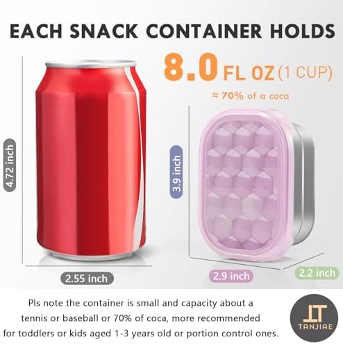 8oz Small (1 CUP) Stainless Steel Snack Containers for Kids and Toddlers (Ages 1-3) | Easy Open Leak Proof Food Containers with Silicone Lids - Perfect Metal Lunch Box for Daycare and School