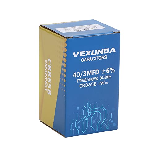 40/3 uF 40+3 MFD 370VAC or 440VAC Dual Run Start Round A/C Capacitor CBB65 CBB65B Air Conditioner Capacitors for AC Unit Fan Motor Start or Heat Pump or Condenser Straight Cool