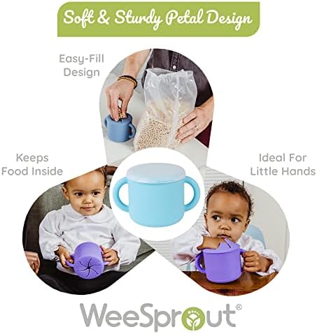 WeeSprout Snack Containers, Food Grade Silicone Snack Cups, Spill-Proof Tops For Toddlers and Babies, Premium Hard Plastic Travel Lids, Dishwasher Safe Toddler and Baby Cups,