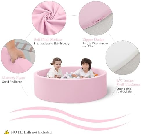 47.2"x 13.8" Foam Ball Pit, Large Ball Pits for Toddlers, Soft Round Playpen Ball Pool for Kids, Ideal Gift for Child Indoor and Outdoor Game, Pink(Balls not Included)
