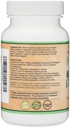 Magnesium L Threonate, Magtein™, Sleep and Cognitive Support – High Absorption – Most Bioavailable Form of Magnesium – 2,000 mg – 120 Capsules