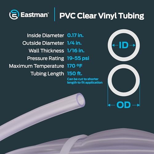 Eastman 0.17 Inch ID (1/4 Inch OD) PVC Clear Vinyl Tubing, 150 Foot Length, 98616