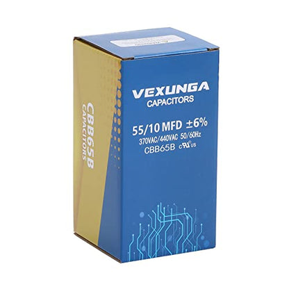 55/10 uF 55+10 MFD 370VAC or 440VAC Dual Run Start Round A/C Capacitor CBB65 CBB65B Air Conditioner Capacitors for AC Unit Fan Motor Start or Heat Pump or Condenser Straight Cool