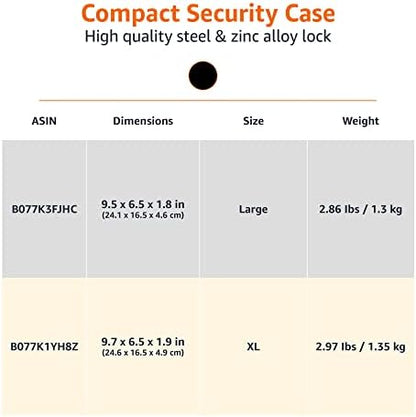 Amazon Basics Portable Security Case Lock Box Safe, Small Lock Box with Code, for College Dorm Room, Home, Combination Lock, Large, Black