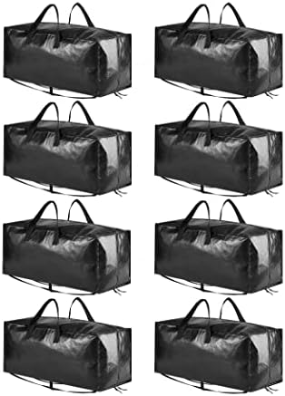 SpaceAid Heavy Duty Moving Bags 8 Pack, Large Storage Totes Bins with Backpack Straps, Strong Handles & Zippers, Packing Moving Boxes Supplies, College Dorm Room Essentials, Black