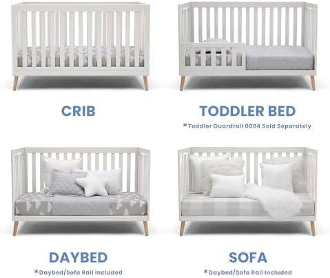 Delta Children Essex 4-in-1 Convertible Baby Crib, Bianca White with Natural Legs