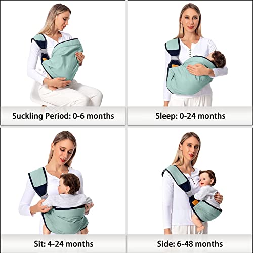 Baby Sling Carrier, Baby Carrier Newborn to Toddler(7-45lbs), Toddler Carrier with Safety Buckle, One Shoulder Adjustable Shoulder Strap, One Size Fits All, Green