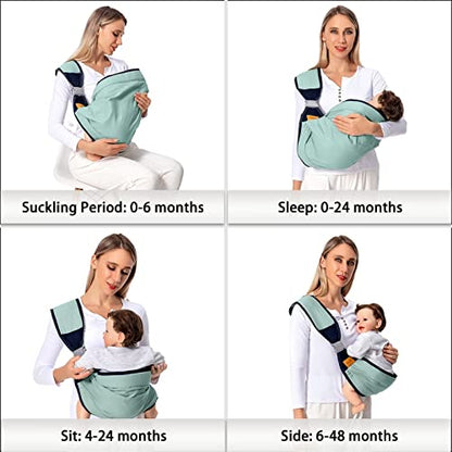 Baby Sling Carrier, Baby Carrier Newborn to Toddler(7-45lbs), Toddler Carrier with Safety Buckle, One Shoulder Adjustable Shoulder Strap, One Size Fits All, Green