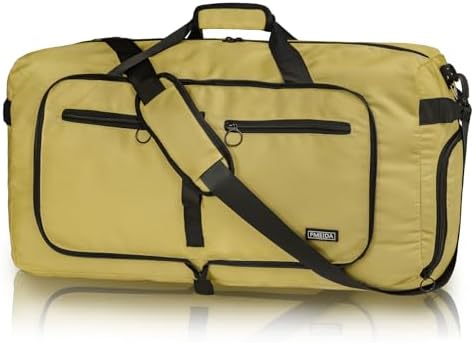 Fmeida 65L Duffle Bag with Shoes Compartment, Foldable Travel Duffel Bags for Men Women, Large Packable Travel Bag Water Repellent & Tear Resistant (Brown)