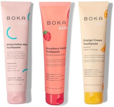 Boka Fluoride Free Toothpaste Nano Hydroxyapatite Toothpaste - Orange Cream, Watermelon Mint, Strawberry Mango Flavor, 4 oz 3Pk US Manufactured