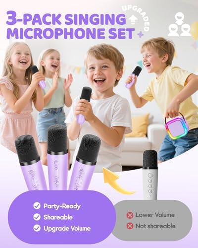 IROO Mini Karaoke Machine for Kids, 2025 TOP Toys Birthday Gifts Ideas for Girls Ages 4, 5, 6, 7, 8, 9, 10, 12+ Years Old, Portable MP3 Player with 3 Wireless Mics for Party