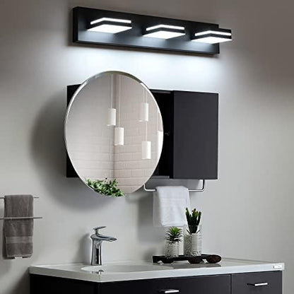 SineRise LED Modern Bathroom Vanity Light Fixtures (3-Light, 24-Inch), Matte Black Modern Acrylic Bathroom Wall Lighting Fixtures Over Mirror (Cool White 6000K)