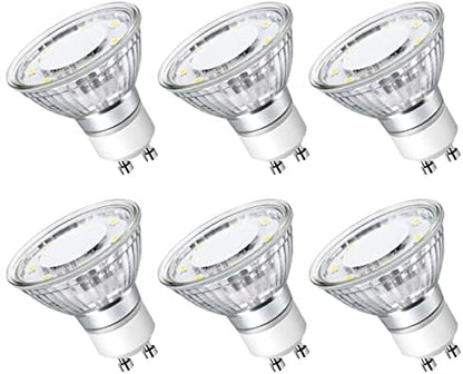 LE GU10 LED Light Bulbs Non-Dimmable, 5000K Daylight White GU10 Bulb Replacement for Recessed Track Lighting, 4W LED Bulbs with 100°Flood Beam for Kitchen, Range Hood, Living Room, Bedroom, 6 Pack
