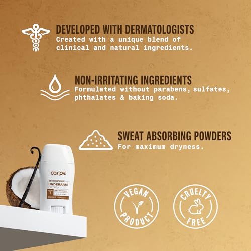 Carpe Underarm Antiperspirant Deodorant Advanced Sweat & Odor Protection Formula - Antiperspirant for Women & Men Helps to Combat Excessive Sweating with Odor Control - Coconut Vanilla