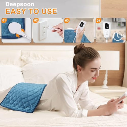 Weighted Heating Pad-Electric Heating Pads for Back,Neck,Abdomen,Moist Heated Pad for Shoulder,Knee,Hot Pad for Arms and Legs,Dry&Moist Heat & Auto Shut Off(Weighted Deepskyblue,12''×24'')
