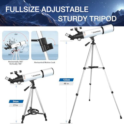 Telescope,Telescope for Adults High Powered - 80mm Aperture 600mm Professional Portable Telescopes for Astronomy Beginners,Fully Mult-Coated Refractor Telescopes with Tripod,Phone Adapter and Bag