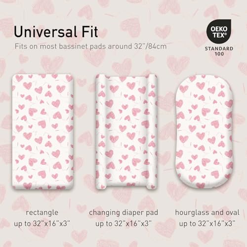 Gllquen Baby Bassinet Sheets 4 Pack, Breathable Cozy Fitted Mattress Sheet, Elastic Travel Crib Fashionable Floral Pattern, Standard Cradle Safe Sheets for Baby Boys Girls 32"x16"(Love)