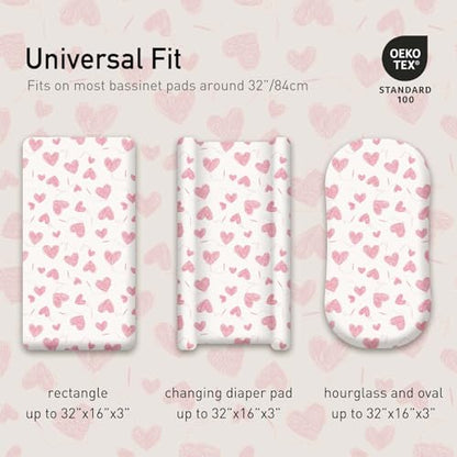 Gllquen Baby Bassinet Sheets 4 Pack, Breathable Cozy Fitted Mattress Sheet, Elastic Travel Crib Fashionable Floral Pattern, Standard Cradle Safe Sheets for Baby Boys Girls 32"x16"(Love)