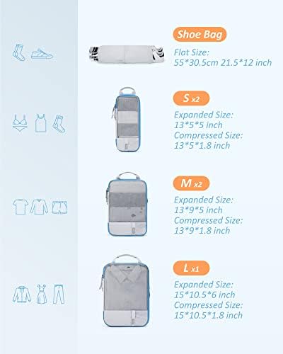 BAGSMART 6 Set Compression Packing Cubes - Lightweight Travel Essentials, Durable Luggage Organizer
